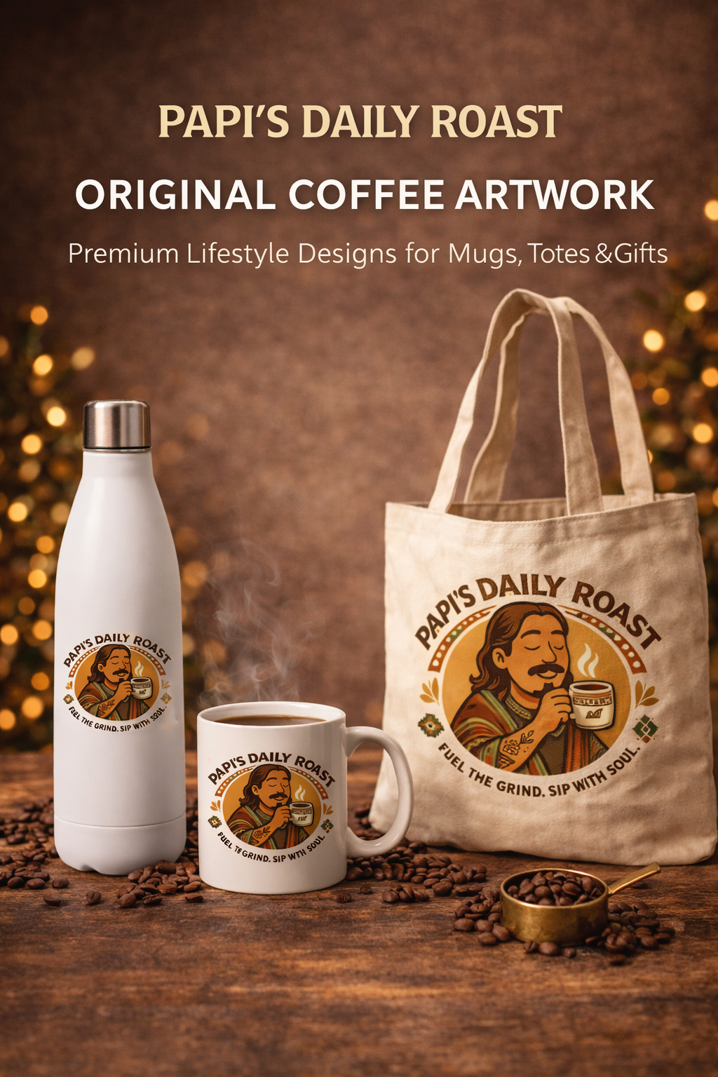 Papi’s Daily Roast Original Coffee Artwork – Premium Lifestyle Designs for Mugs, Totes & Gifts