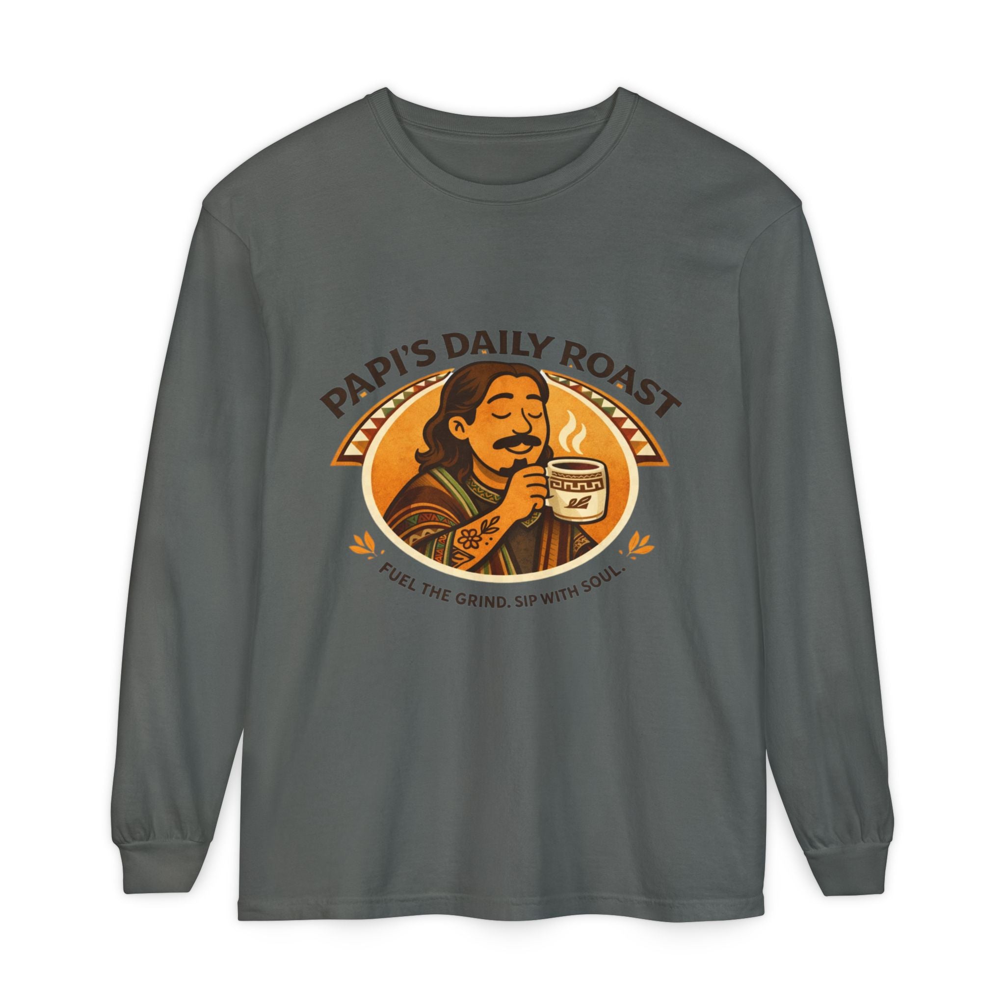 Papi's Daily Roast Long Sleeve Tee — Retro Coffee Lover Shirt