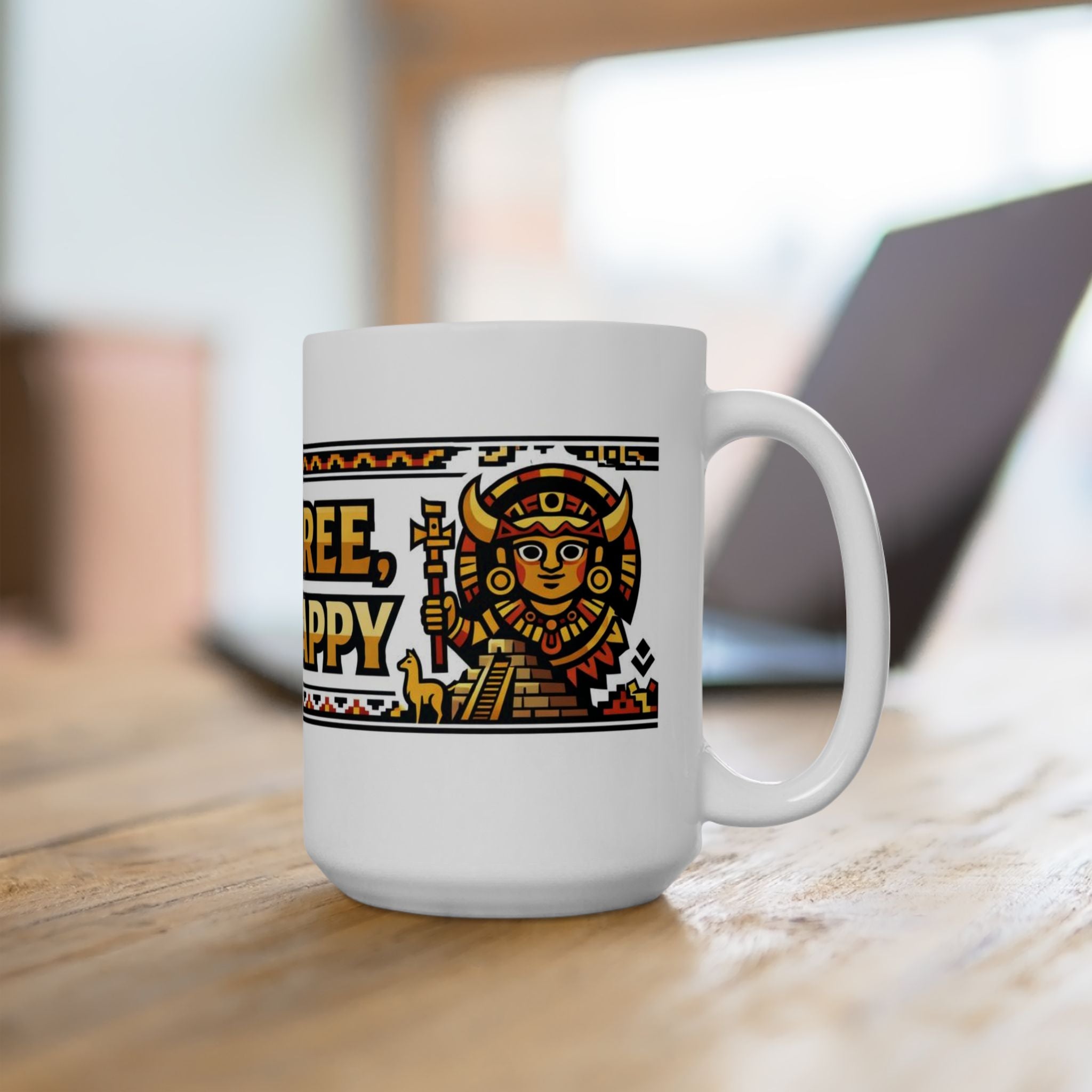 Live Free, Live Happy Ceramic Mug | Aztec Sun Inspirational Cup by PapisDailyRoast™