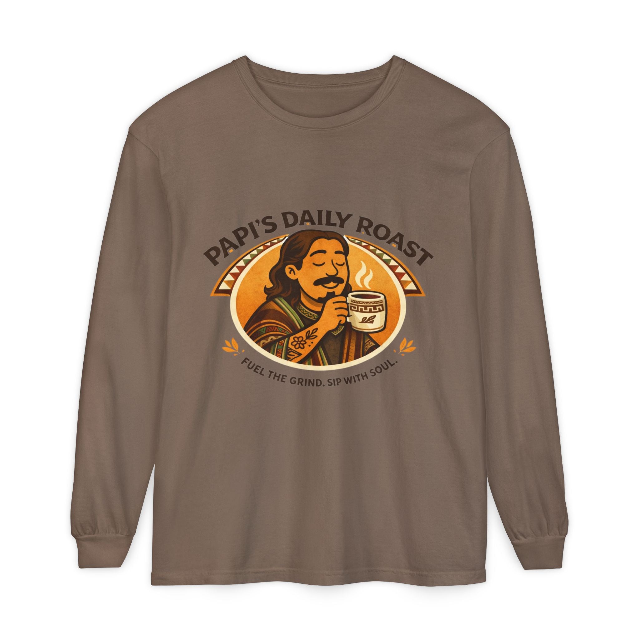 Papi's Daily Roast Long Sleeve Tee — Retro Coffee Lover Shirt