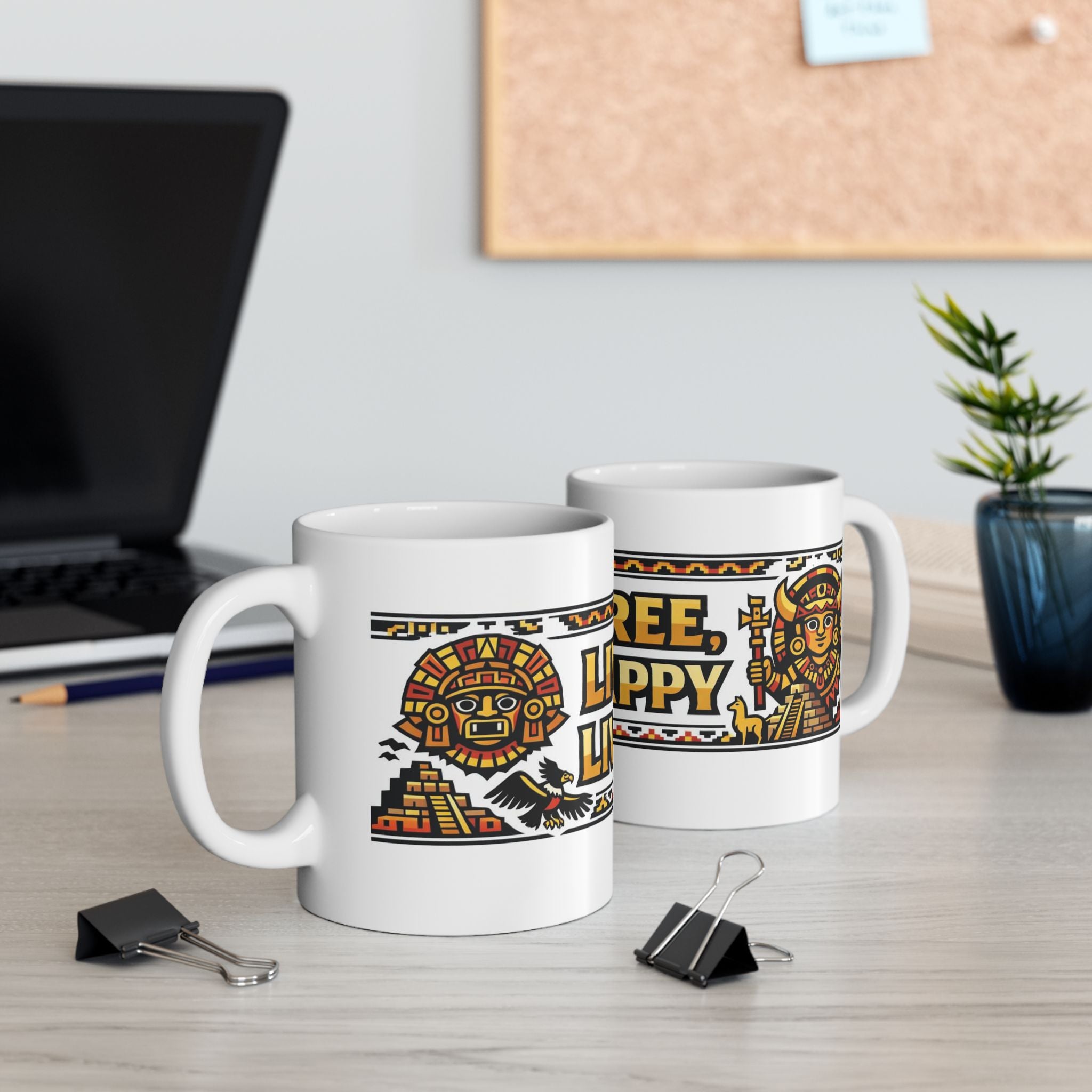 Live Free, Live Happy Ceramic Mug | Aztec Sun Inspirational Cup by PapisDailyRoast™
