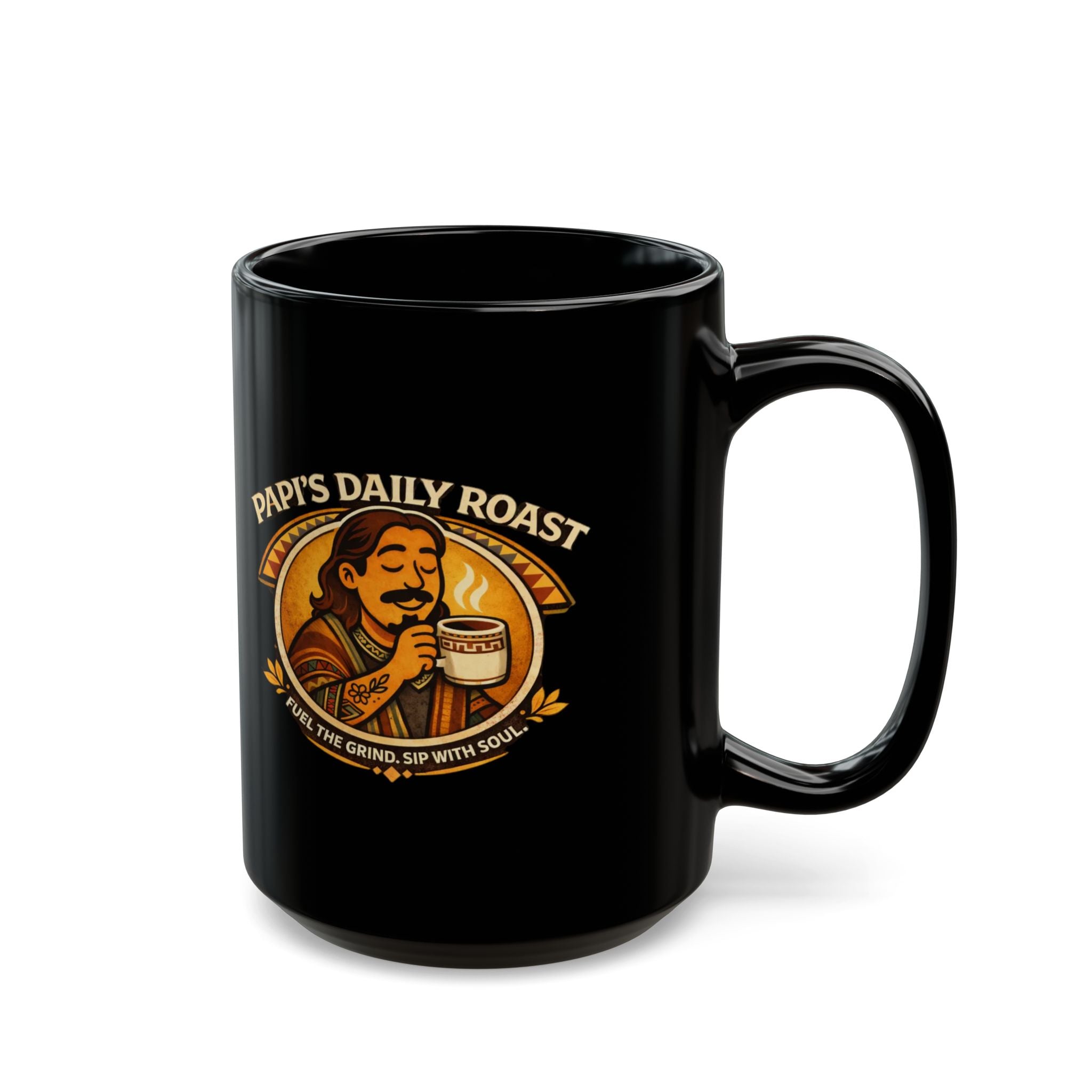 Retro Coffee Mug — "Always Daily Roast" Black Ceramic Coffee Cup (11oz/15oz)
