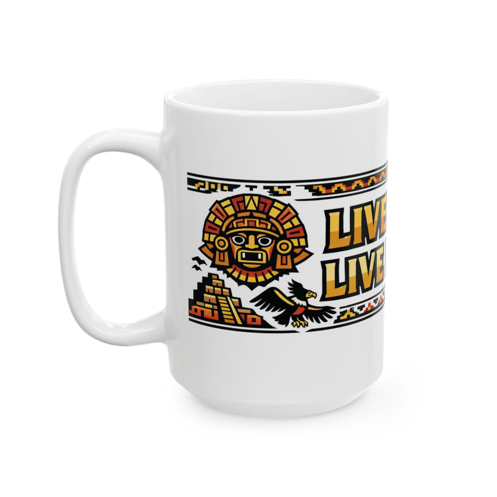 Live Free, Live Happy Ceramic Mug | Aztec Sun Inspirational Cup by PapisDailyRoast™