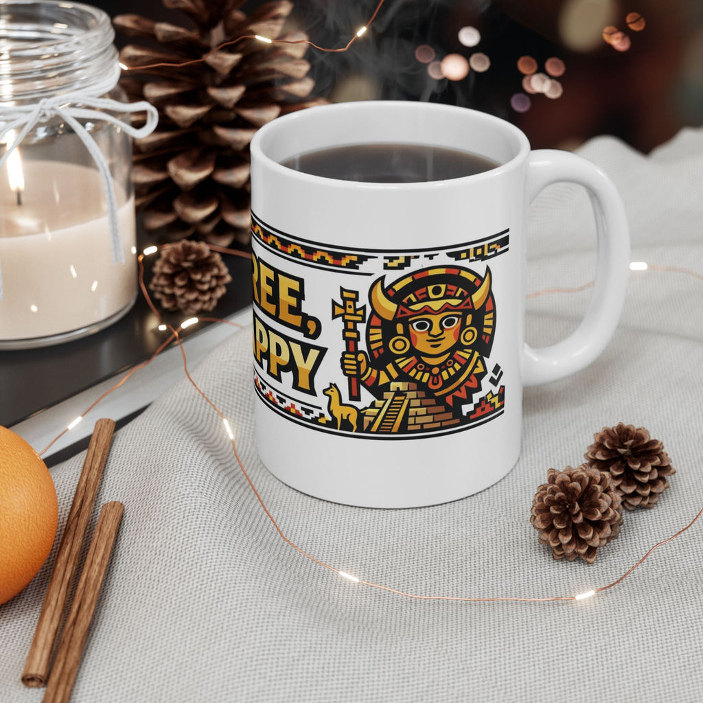 Live Free, Live Happy Ceramic Mug | Aztec Sun Inspirational Cup by PapisDailyRoast™