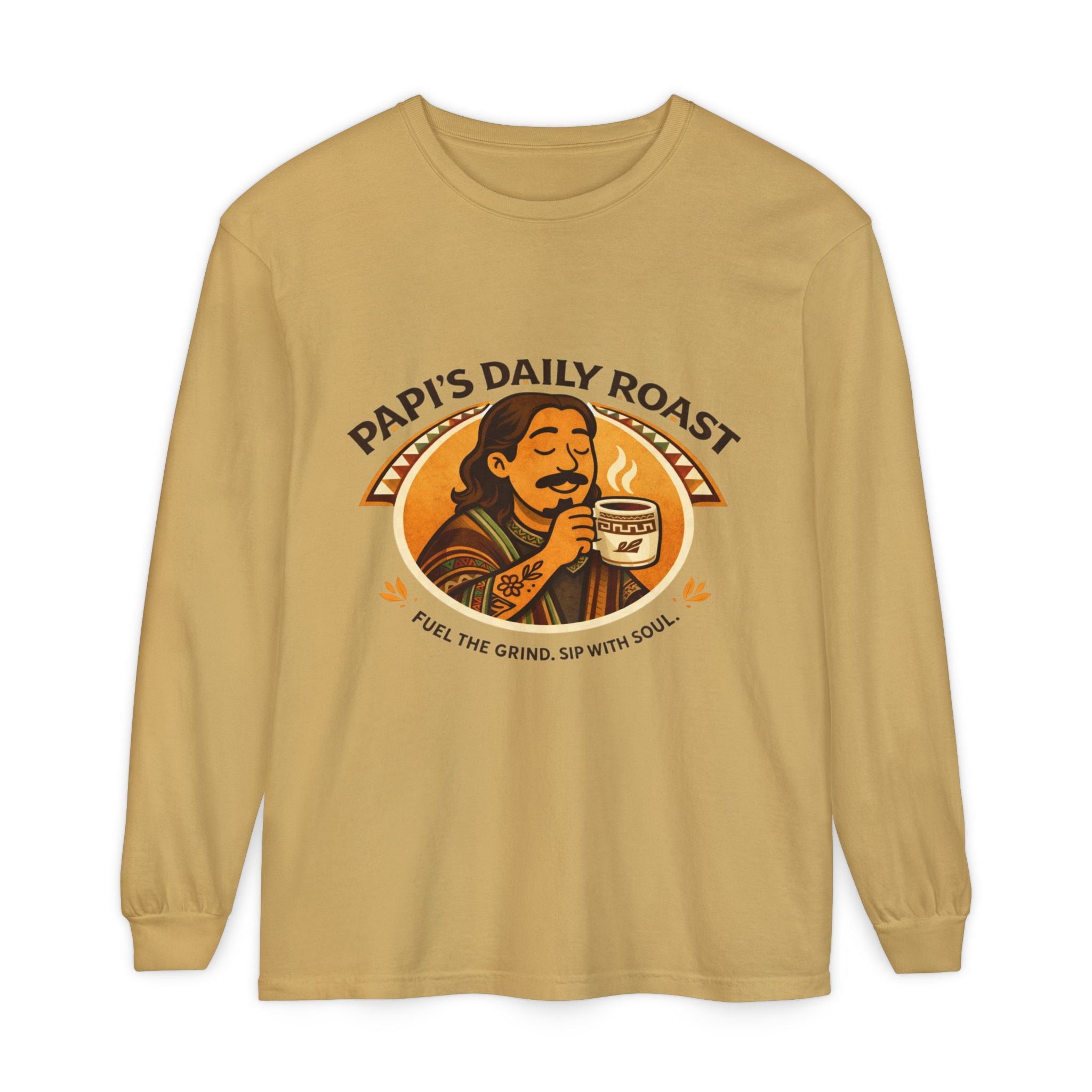 Papi's Daily Roast Long Sleeve Tee — Retro Coffee Lover Shirt