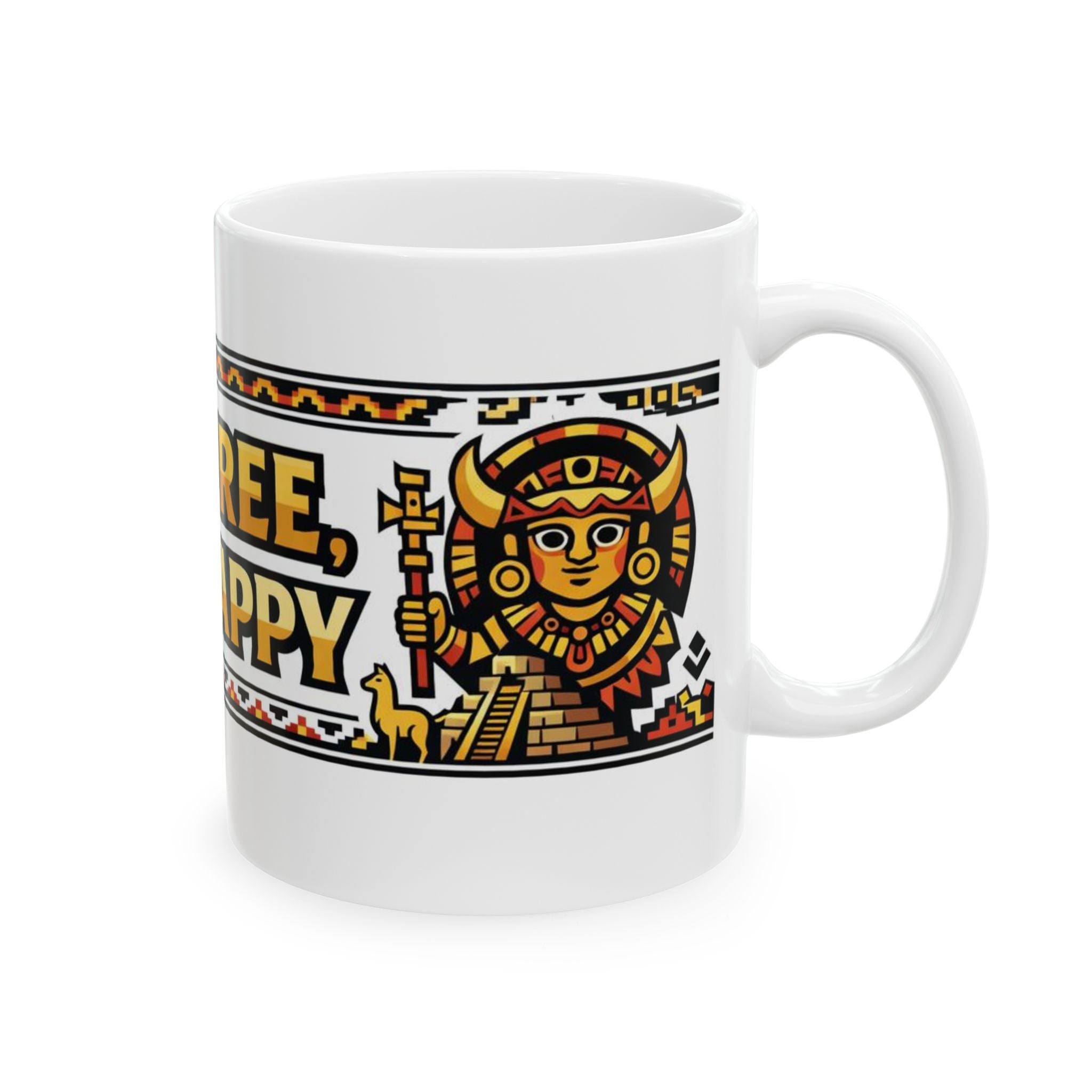 Live Free, Live Happy Ceramic Mug | Aztec Sun Inspirational Cup by PapisDailyRoast™