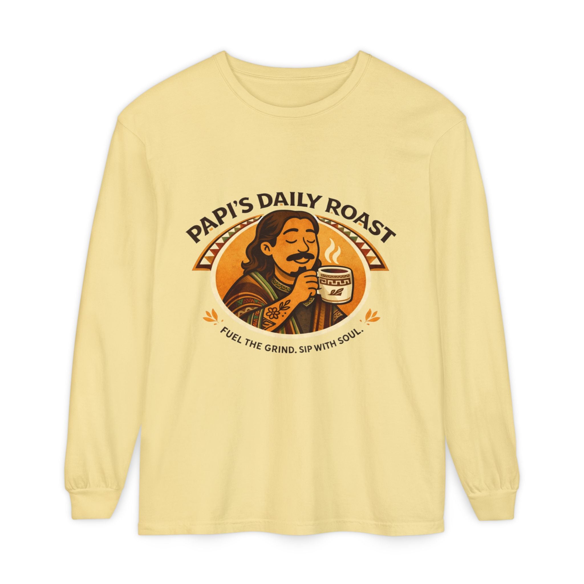 Papi's Daily Roast Long Sleeve Tee — Retro Coffee Lover Shirt