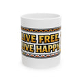 Live Free, Live Happy Ceramic Mug | Aztec Sun Inspirational Cup by PapisDailyRoast™