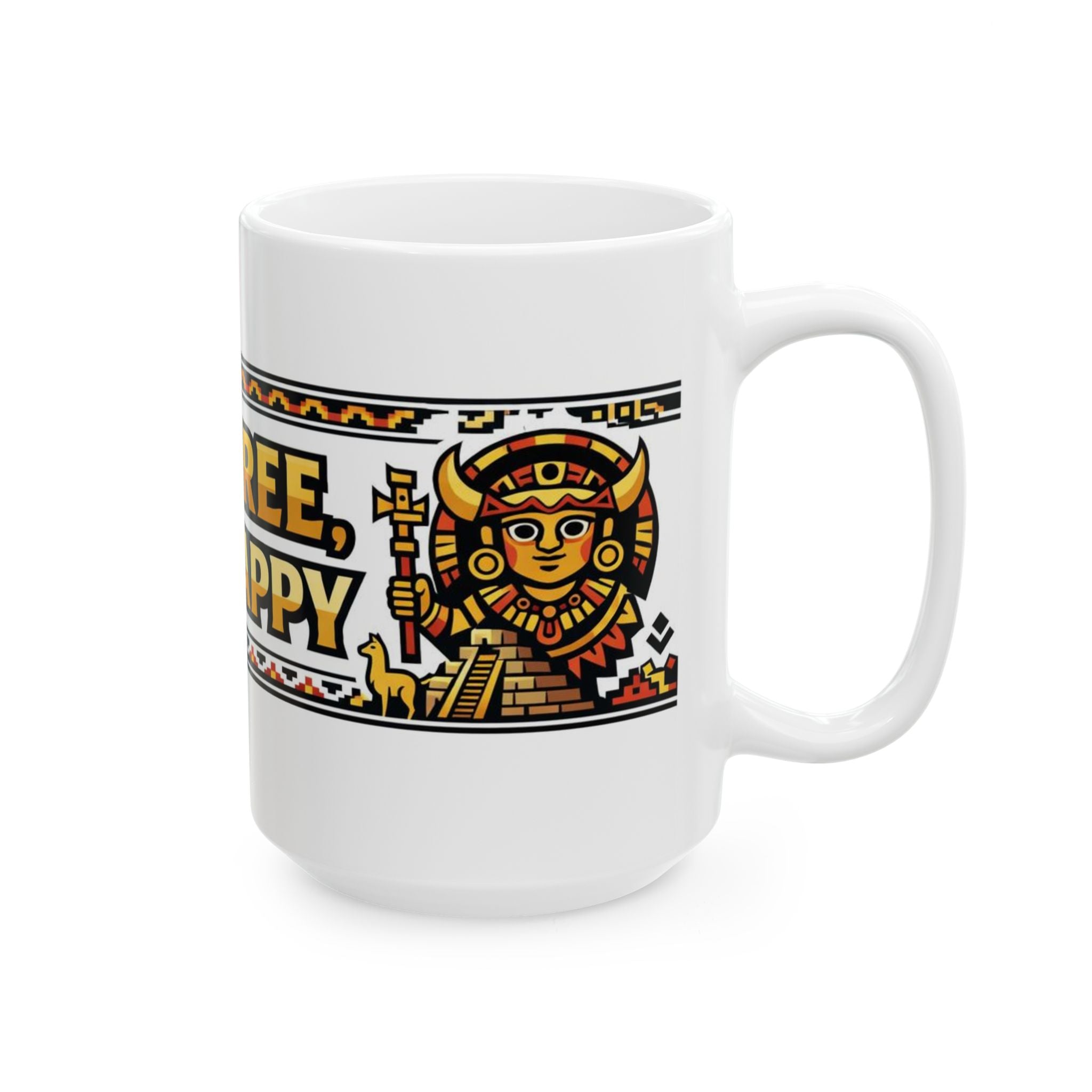 Live Free, Live Happy Ceramic Mug | Aztec Sun Inspirational Cup by PapisDailyRoast™