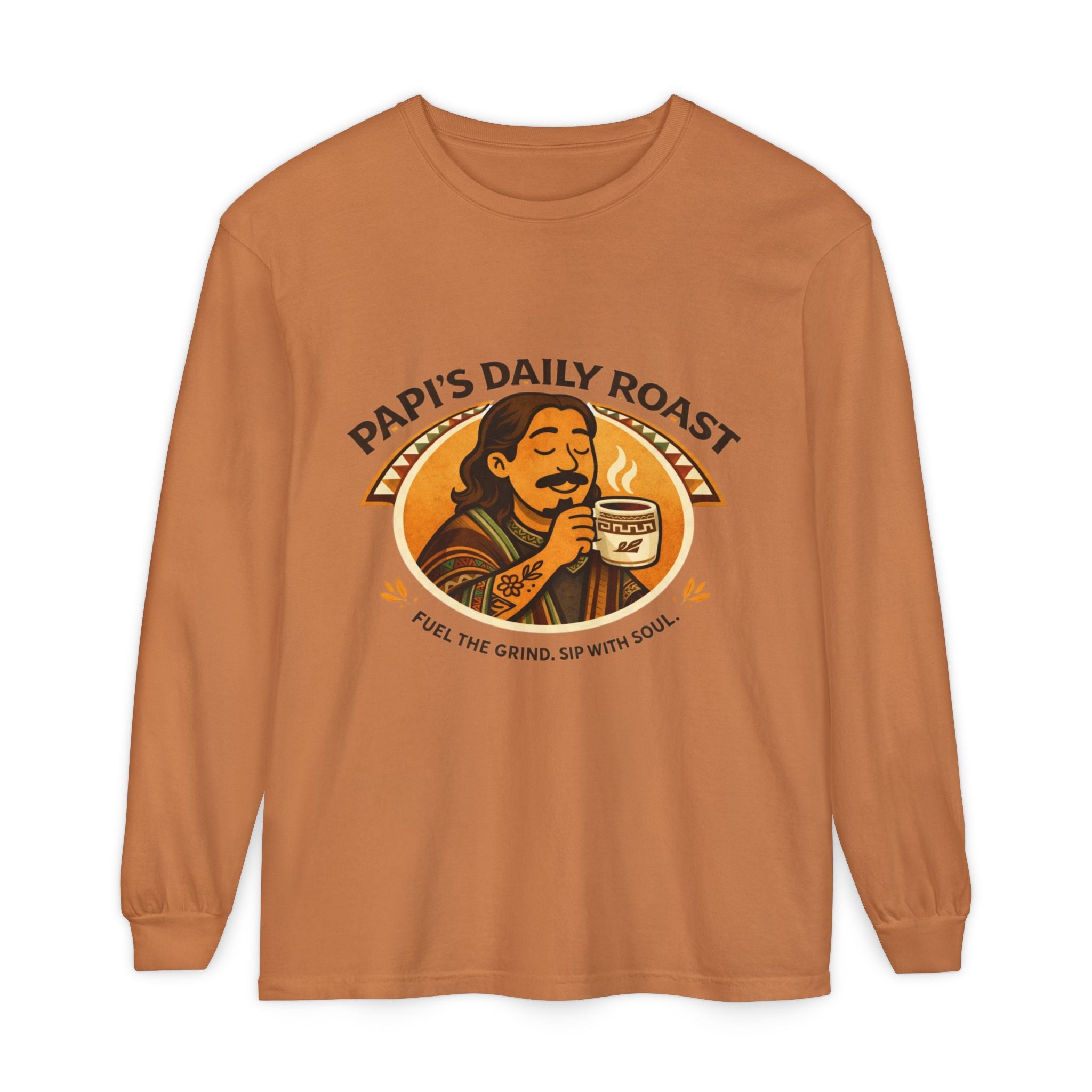 Papi's Daily Roast Long Sleeve Tee — Retro Coffee Lover Shirt