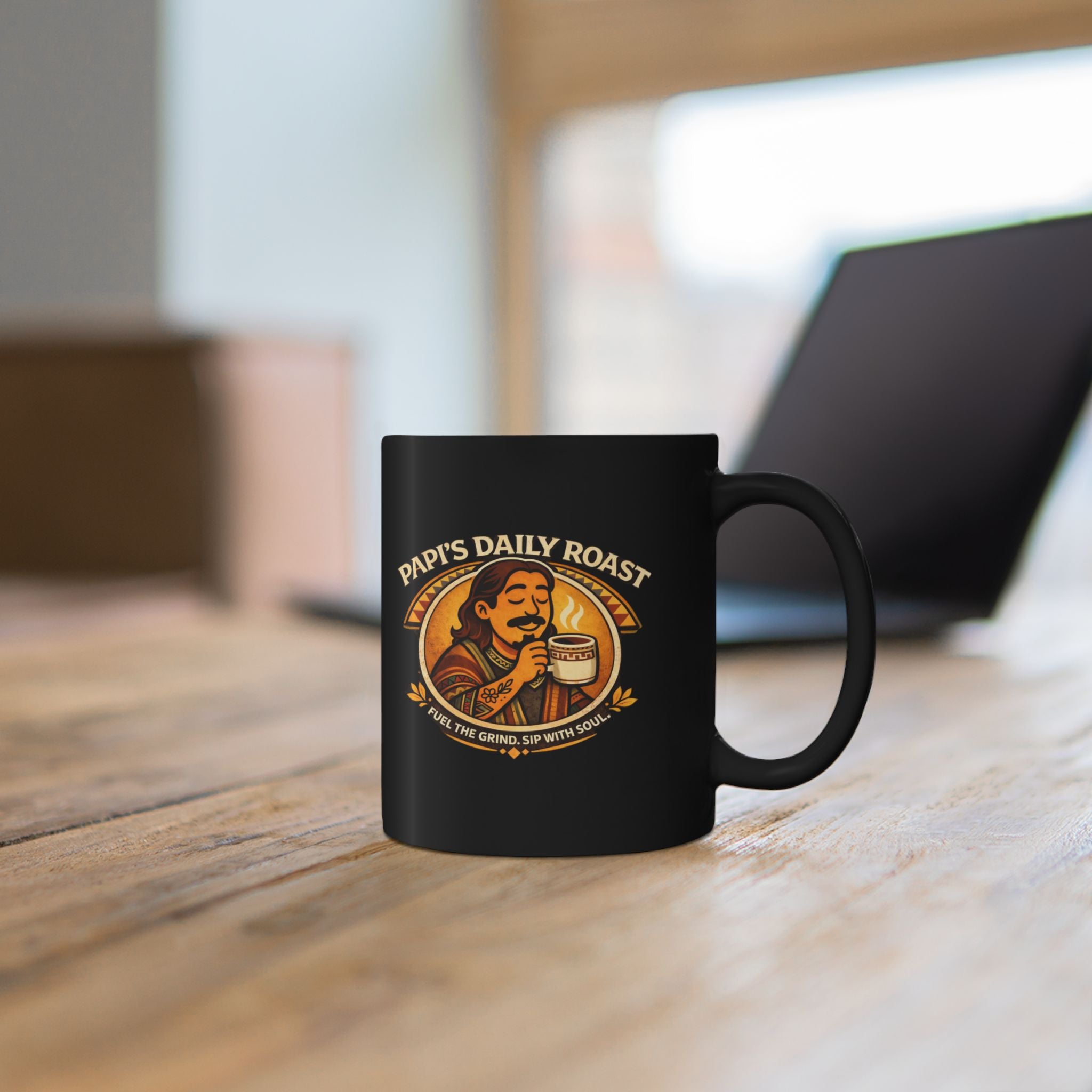 Retro Coffee Mug — "Always Daily Roast" Black Ceramic Coffee Cup (11oz/15oz)
