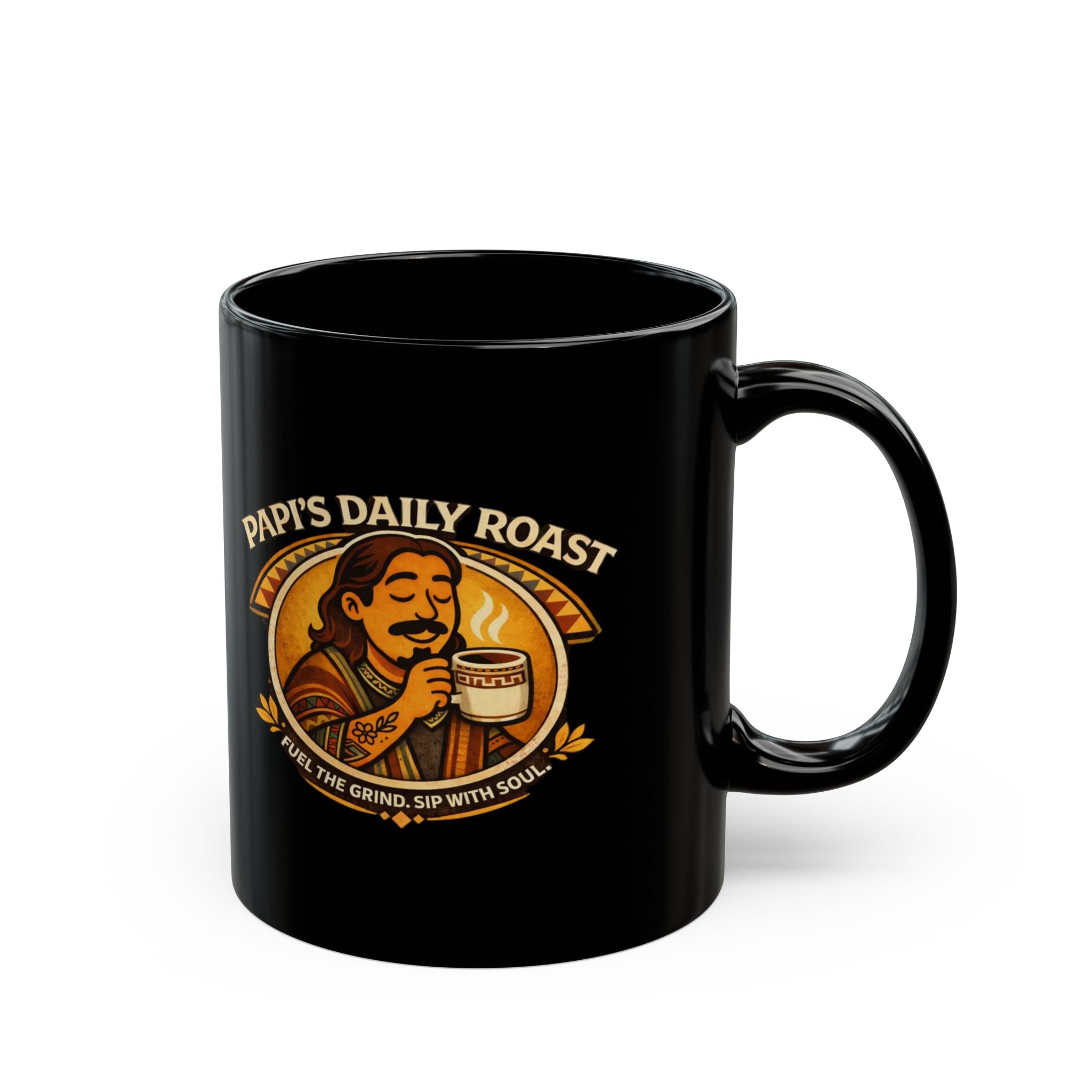 Retro Coffee Mug — "Always Daily Roast" Black Ceramic Coffee Cup (11oz/15oz)