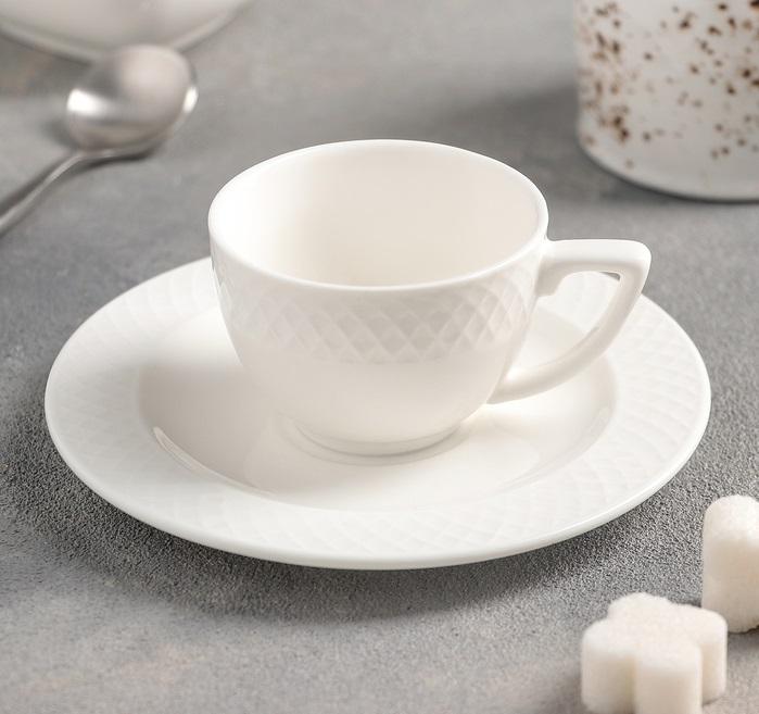 White 3 Oz | 90 Ml Coffee Cup & Saucer Set Of 6 In Gift Box-2